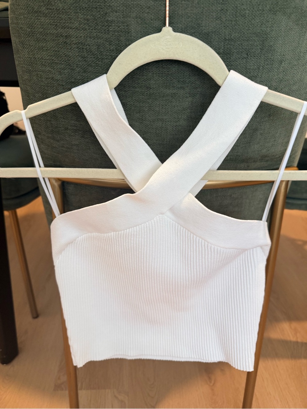 Babaton White Ribbed Crisscross Halter Crop Top